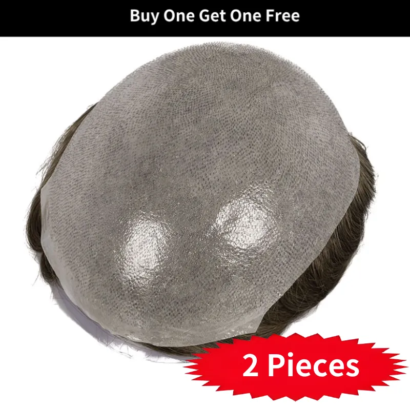 0.03mm Ultra Thin Skin V-looped man with toupee pu0311